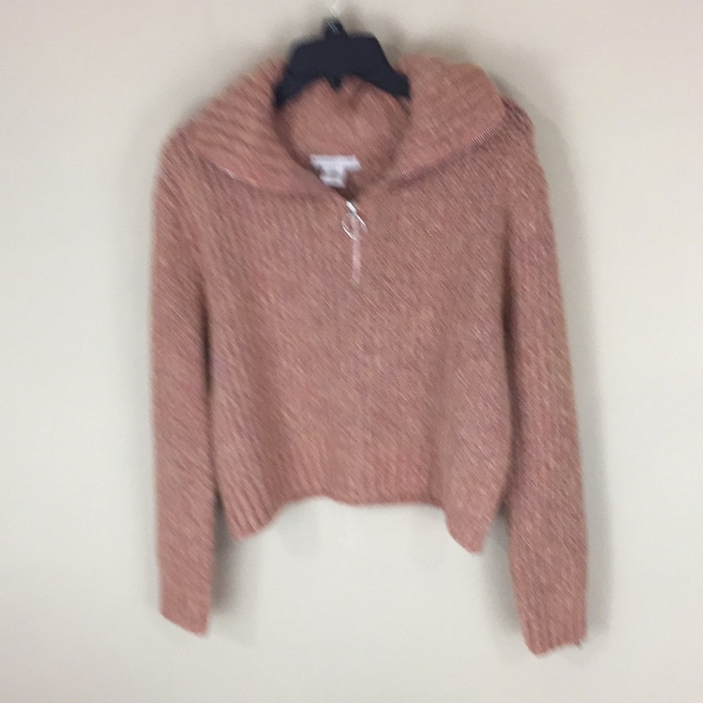 Sincerely Jules Muted Fall Colors 1/4 Zip Cropped Ribbed Fuzzy Sweater M